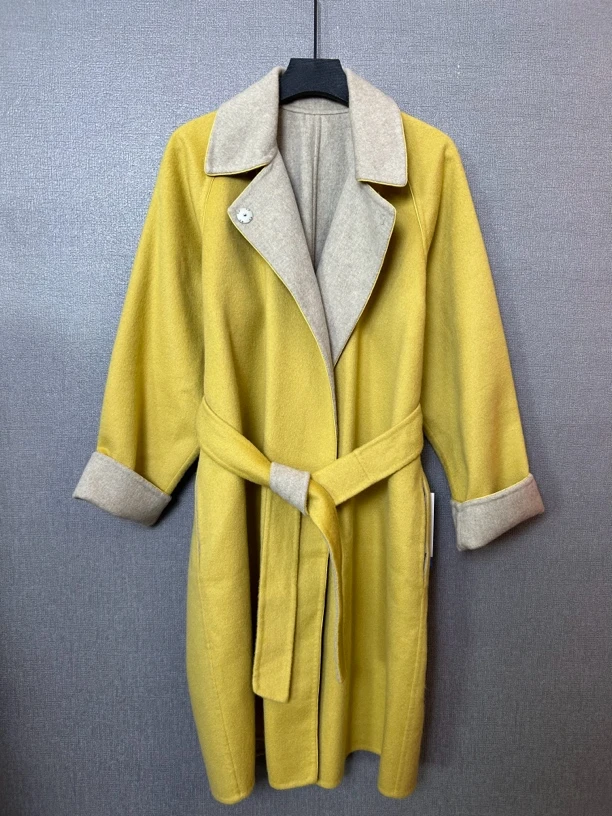 95新 MaxMara 主线黄色双面翻领大衣外套