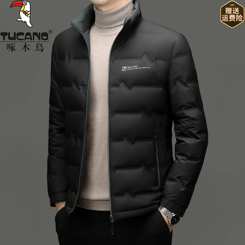 啄木鸟冬季轻薄加绒棉袄2025新款立领无帽男装中老年加厚保暖外套