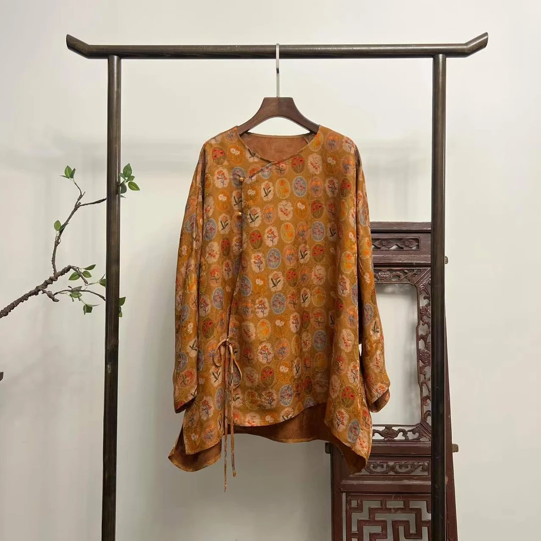 【素锦流年】30姆米花罗红云纱上衣桑蚕丝上衣W50187