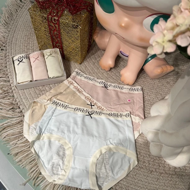 90-125斤 生理期姨妈期中高腰棉质三角女士内裤短裤3条装水佩风裳