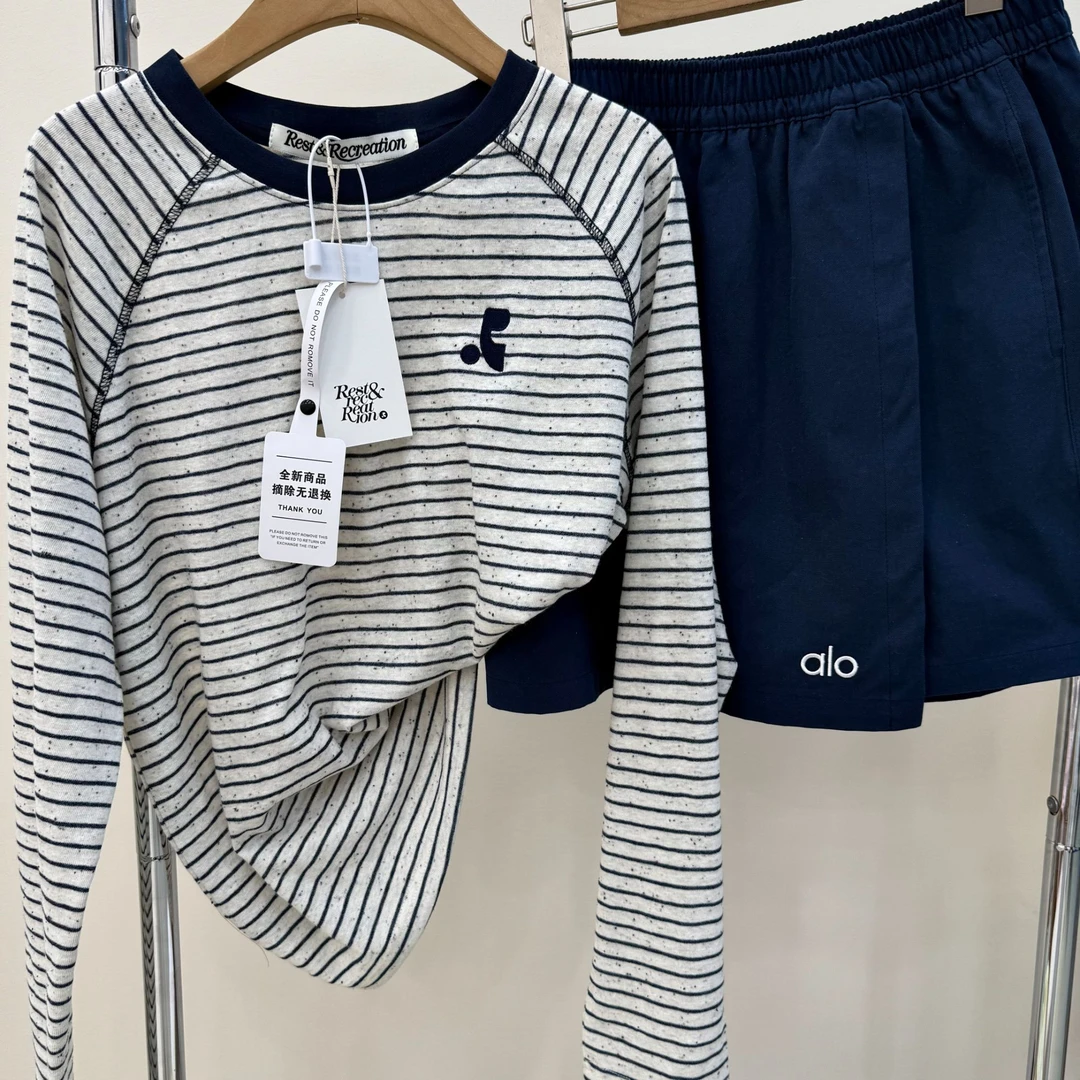 【XI SHI】RR.韩系简约条纹刺绣标显瘦拼麻丝线长袖防晒