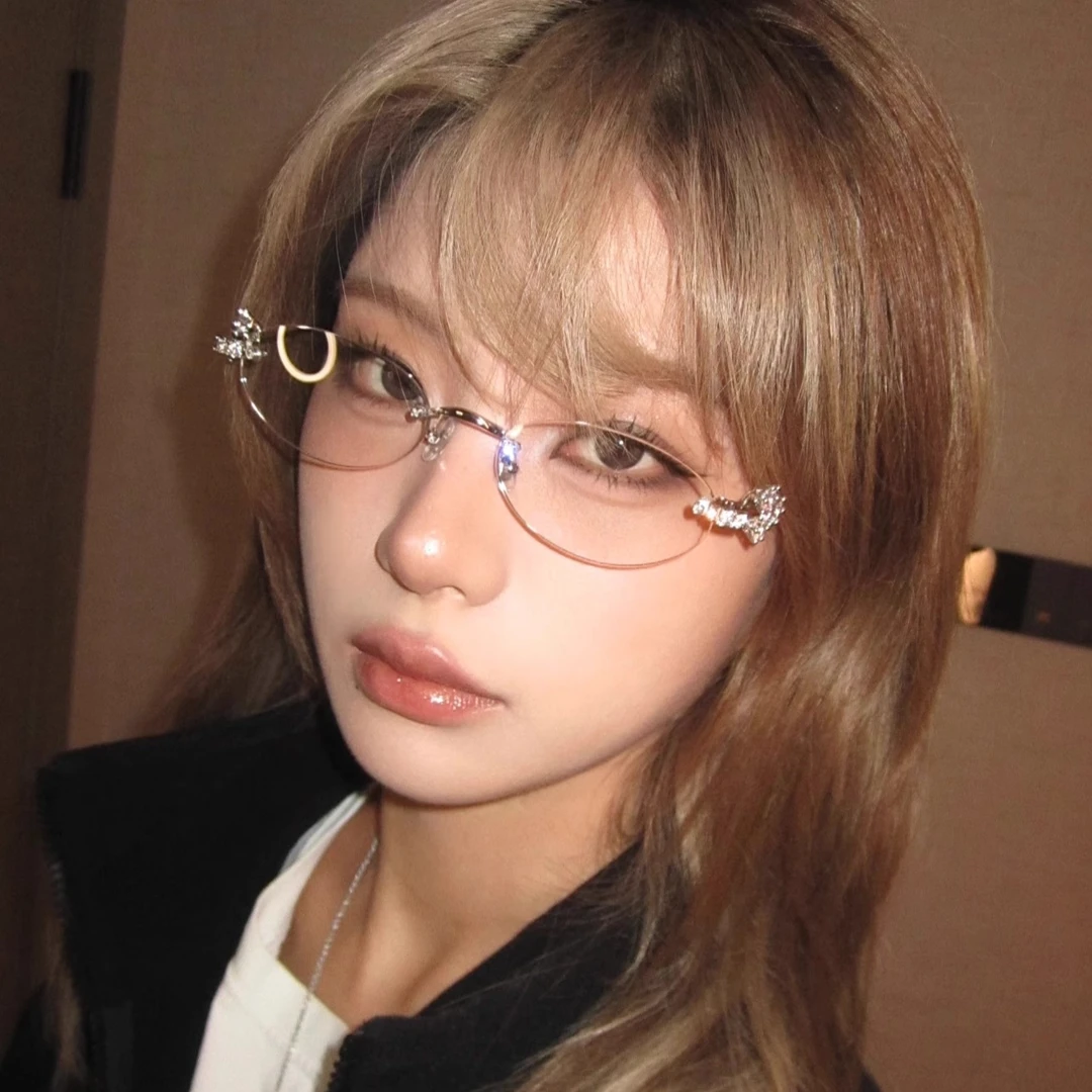 404的店复古无框椭圆珠宝墨镜防紫外线小红书同款太阳眼镜男女酷