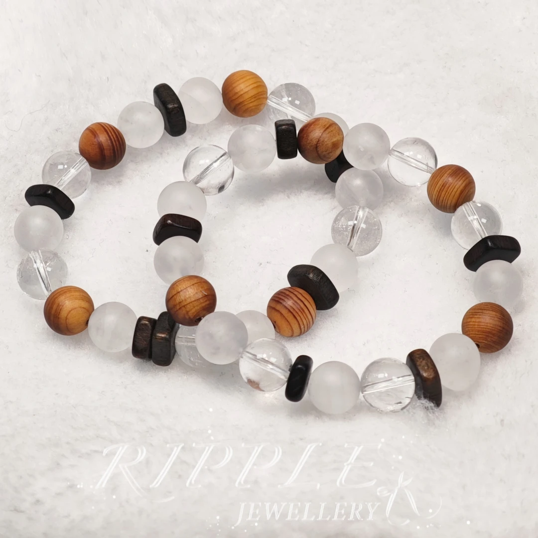 天然水晶海蓝宝胶花白水晶手串手链