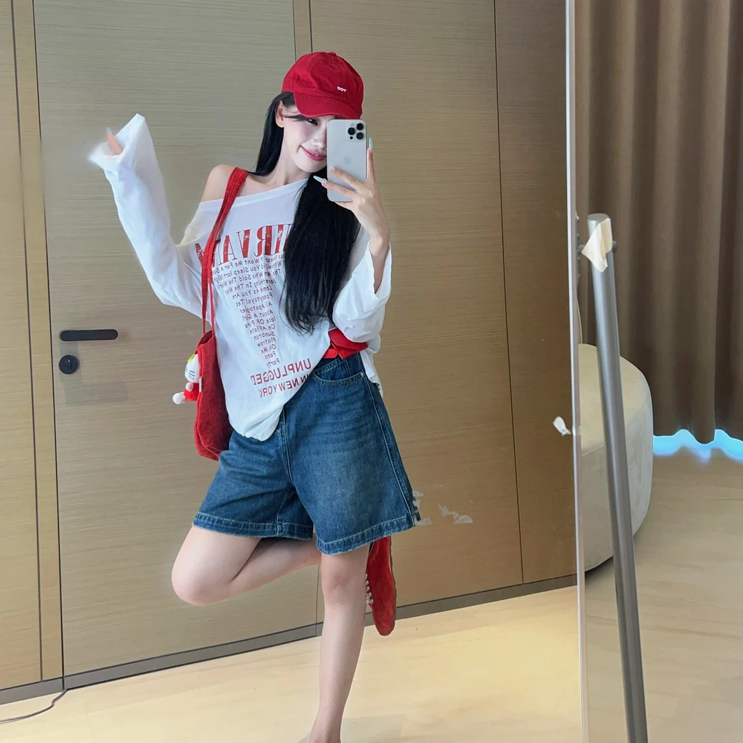 陈六六CHENLIULIU【日杂风少女】轻薄透气舒适T恤时髦牛仔中裤