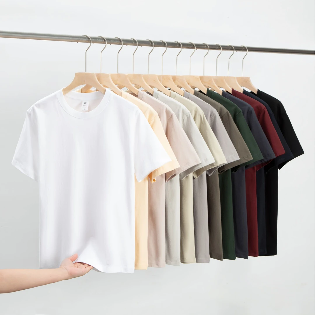 春夏新款重磅精梳长绒棉短袖圆领云柔水光T打底衫男女衣服纯棉t恤