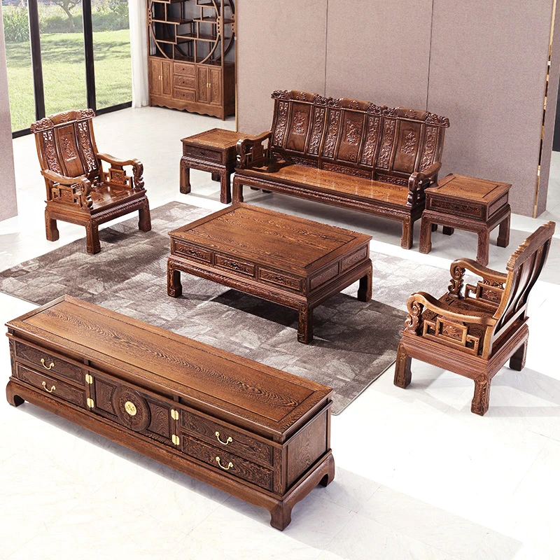 金象沙发鸡翅木组合红木家具家用客厅新中式沙发成套红木沙发