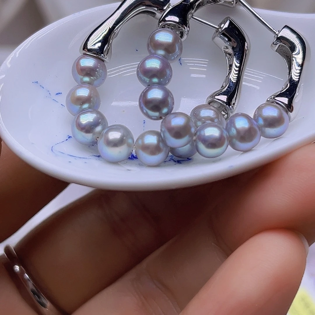 淡水珍珠银S925镶嵌吊坠耳钉