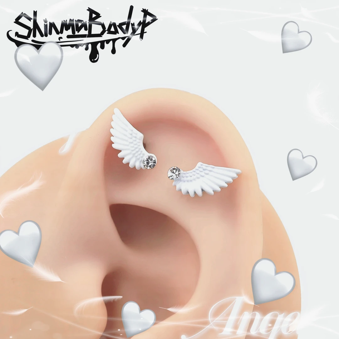 钛钢耳饰 Shinma天使&恶魔之翼内螺纹平底唇钉耳骨钉圣洁小众个性