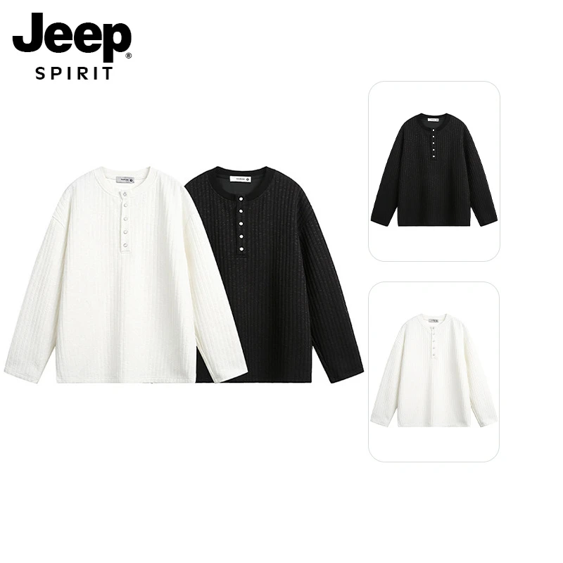 JEEPSPIRIT老钱风亨利领简约T恤肌理感痞帅上衣高街潮流时尚纯色