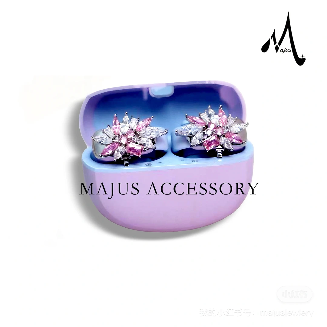 铜合金耳饰 bose耳夹式蓝牙耳机装饰钻扣耳扣耳夹复古绽放粉色