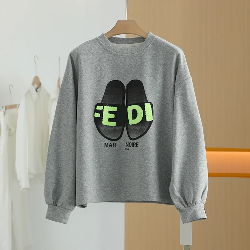 【上新7折-唐长老自营】货号M0246女装浅灰春秋圆领字母卫衣MSL