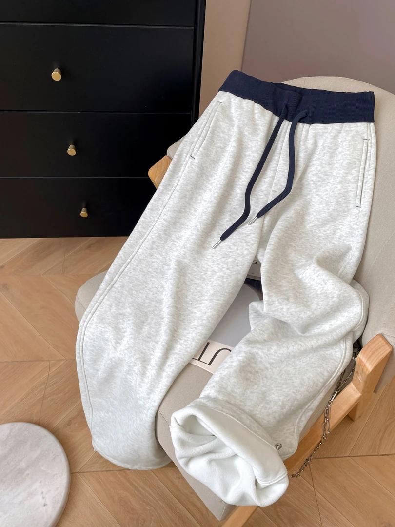 小C家 撞色高腰运动裤女款2025新款秋冬加绒宽松阔腿裤松紧腰裤子