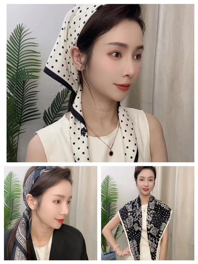 欣欣【黑底风情】三角巾斜纹丝巾围巾装饰小领巾女士百搭秋季高级女