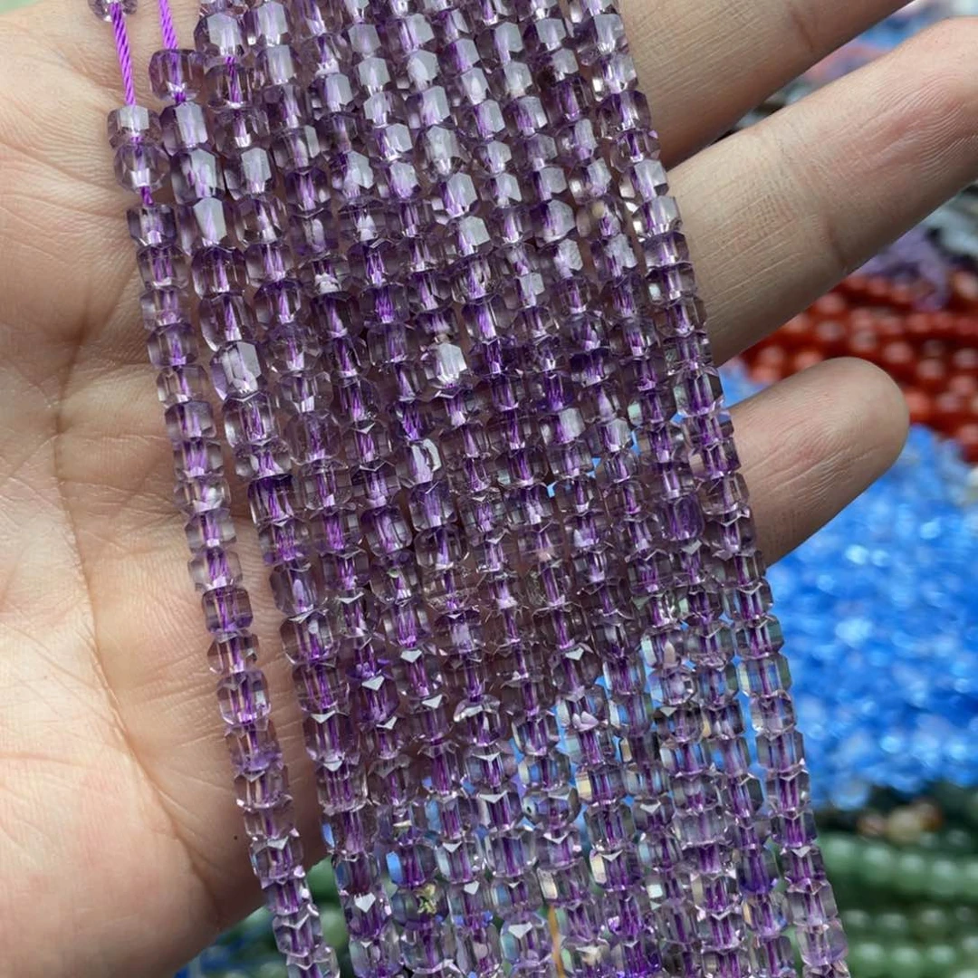 玛瑙/玉髓珠宝半成品未镶嵌三条装4mm飘花紫水切面