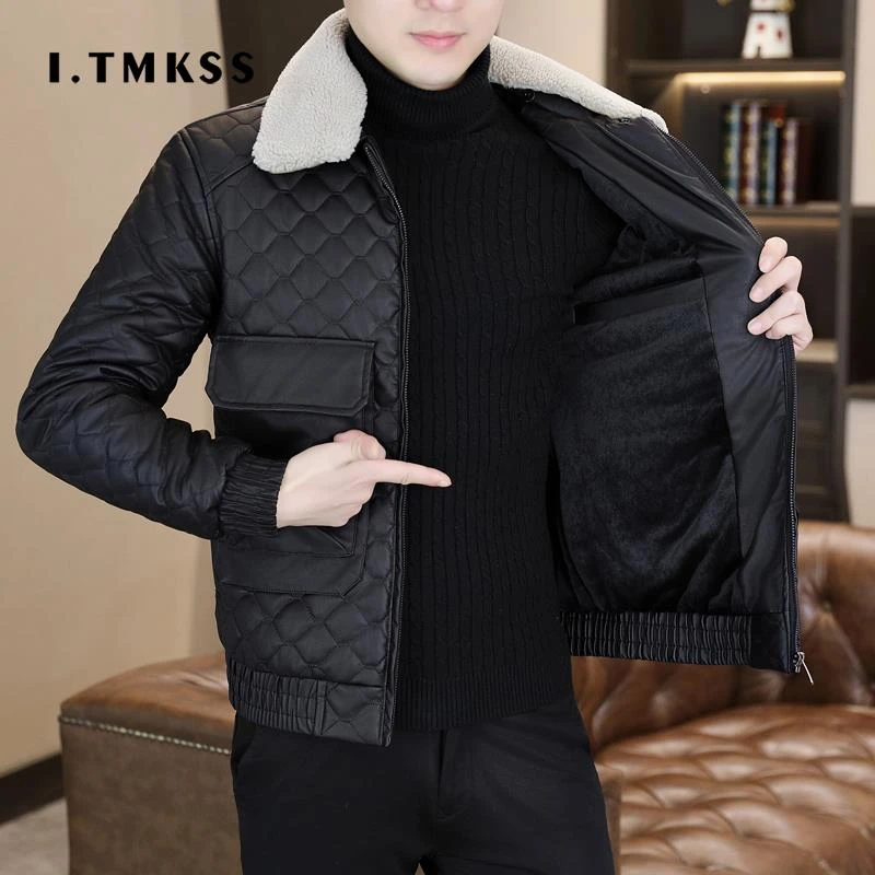 毛绒翻领加厚皮衣夹克冬季男士潮流棉衣休闲棉服帅气外套男款冬装