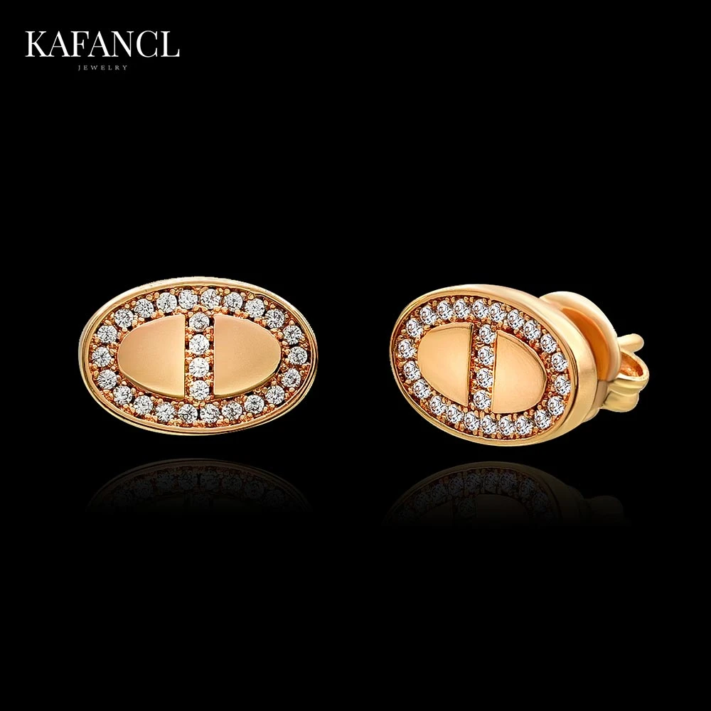 红楼  925银针 镀K金 鼻子满镶耳饰 ZR-A1058