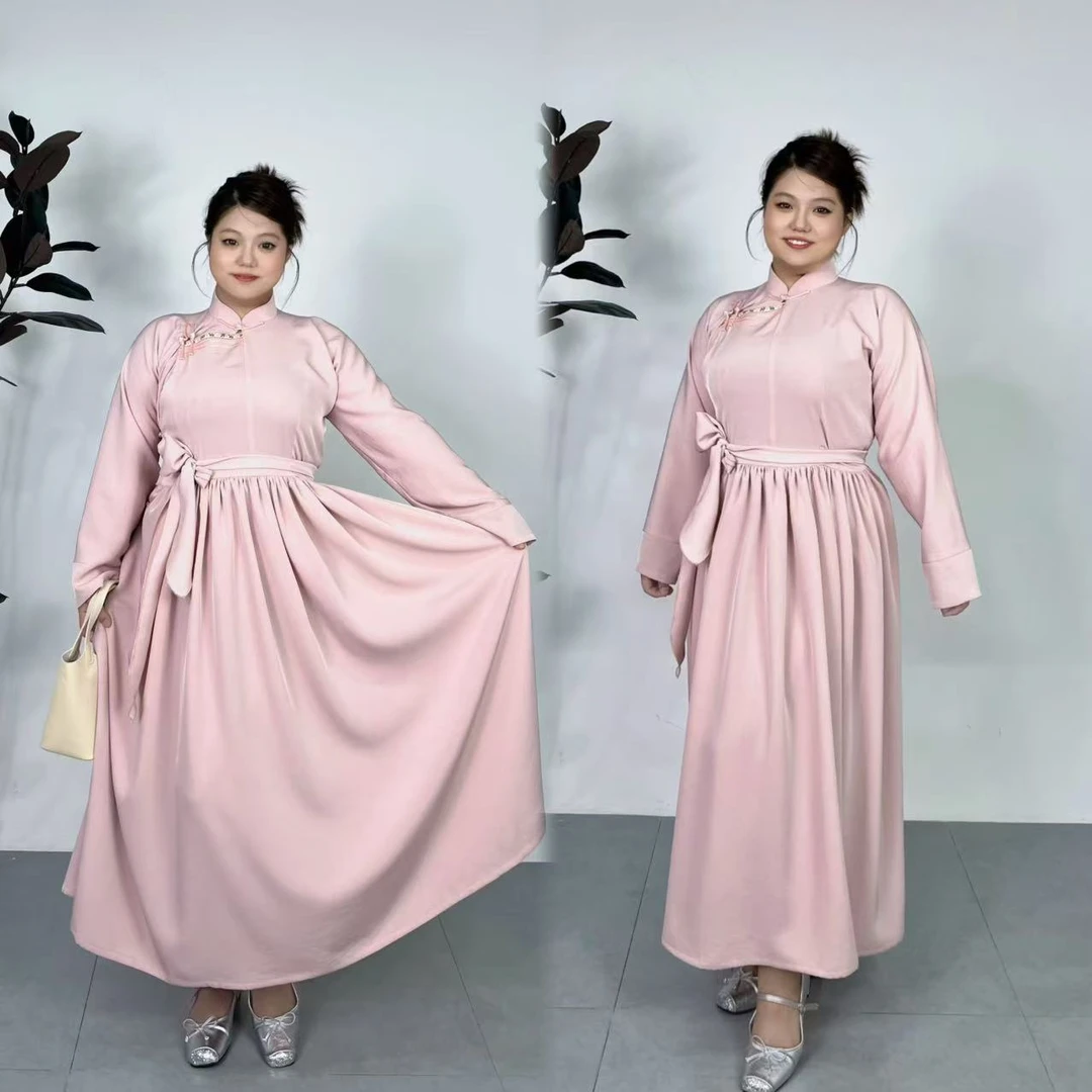 【衣合大码民族服饰】DM025蒙式复古文艺收腰显瘦顺滑垂感连衣裙