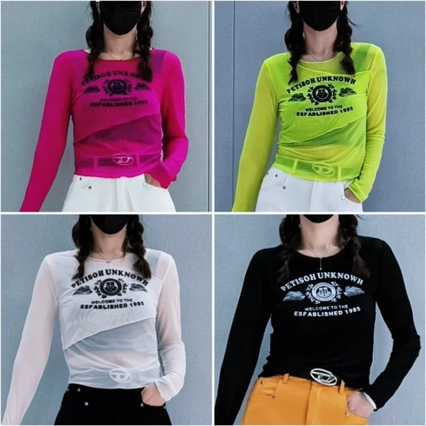 纤瑞雪工厂【503款上衣单品】双层交叉性感网纱微透感长袖冰爽丝滑