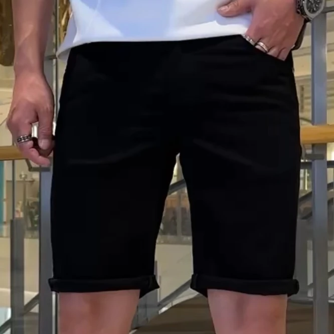 2025夏季短裤男士黑色牛仔裤 百搭直筒中休闲裤水洗五分裤