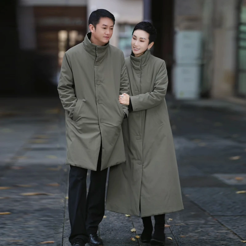 溏朵记 冬季新款女士纯色高领长款单排扣双面穿羊毛加厚棉服88226