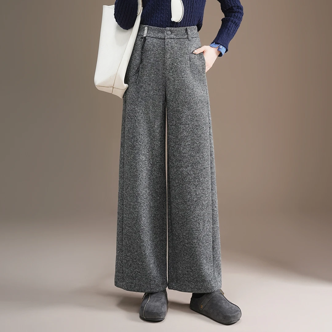 加厚羊毛呢窄版直筒阔腿裤垂感高级感女裤子秋冬超好看爆款长裤