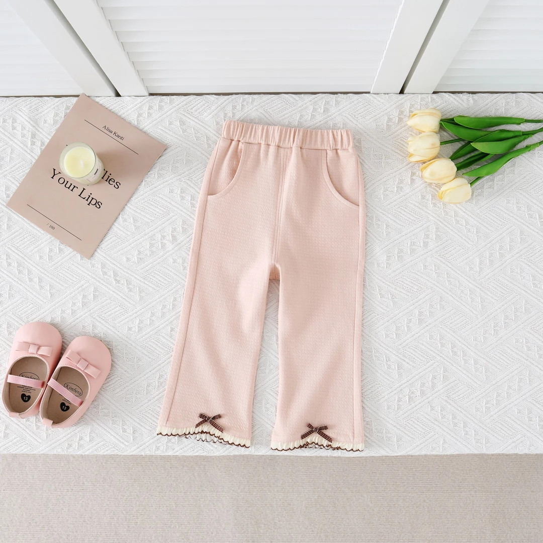 2025春季女童外穿洋气韩版童装蝴蝶结蕾丝花边儿童长裤子