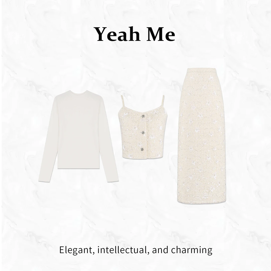 Yeah Me/也觅【雪落年华】冬季新款高级感简约百搭吊带半身裙套装女