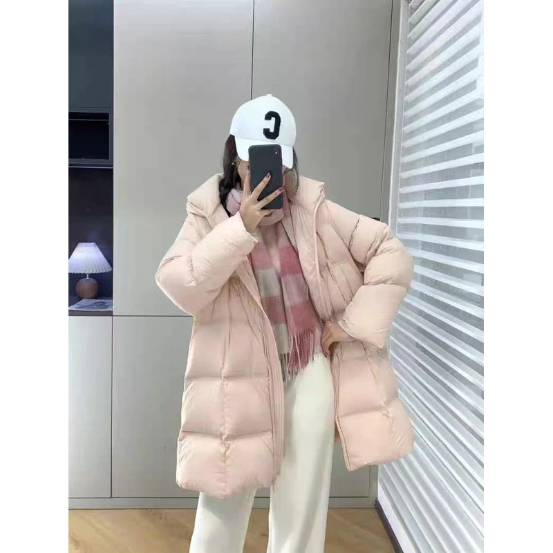 欧货新款高级感泡芙羽绒服女中长款宽松90白鸭绒加厚外套