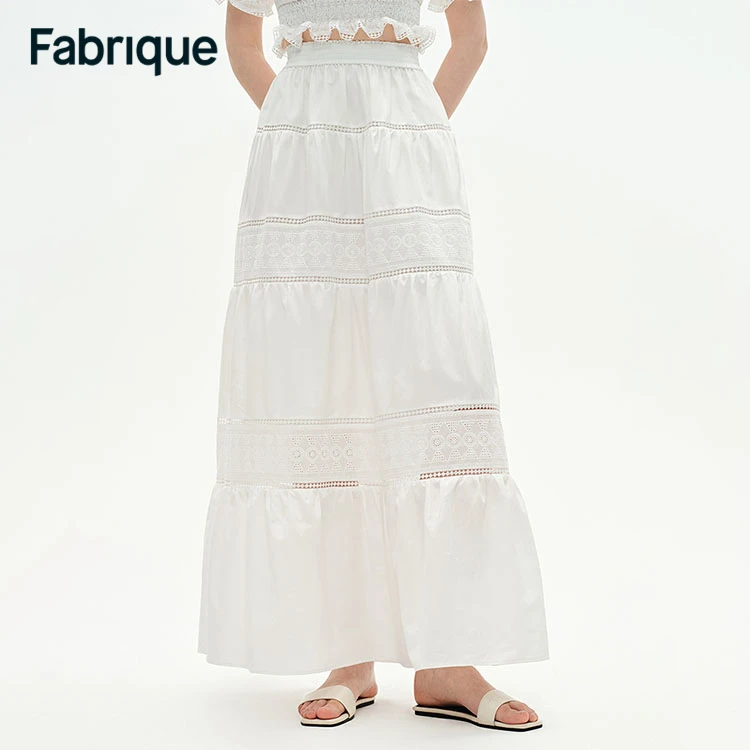 Fabrique【博主同款】 波嬉风女神套装月光白桑蚕丝棉刺绣半裙