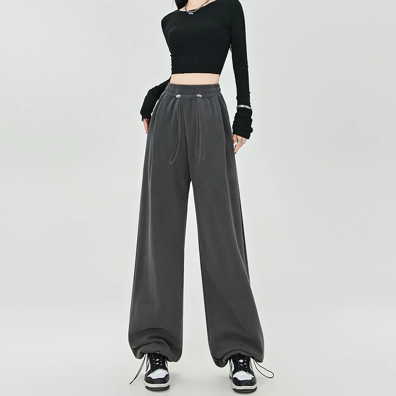 运动裤女裤春夏季2025新款直筒休闲高腰显瘦阔腿裤小个子美式卫裤
