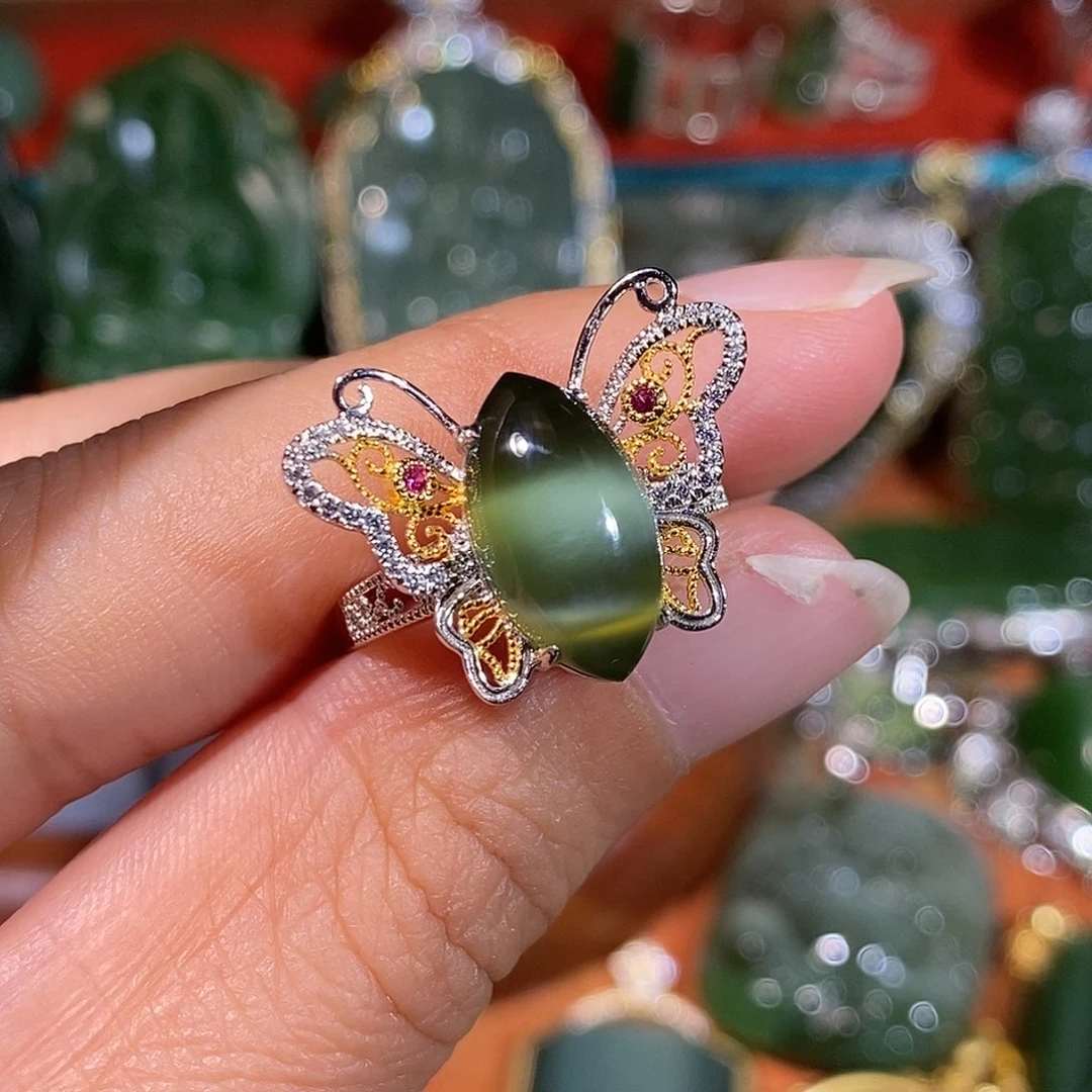 和田玉（碧玉）银S925镶嵌戒指