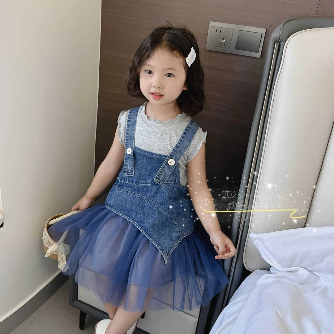 2025女童夏季新款真二件牛仔套装