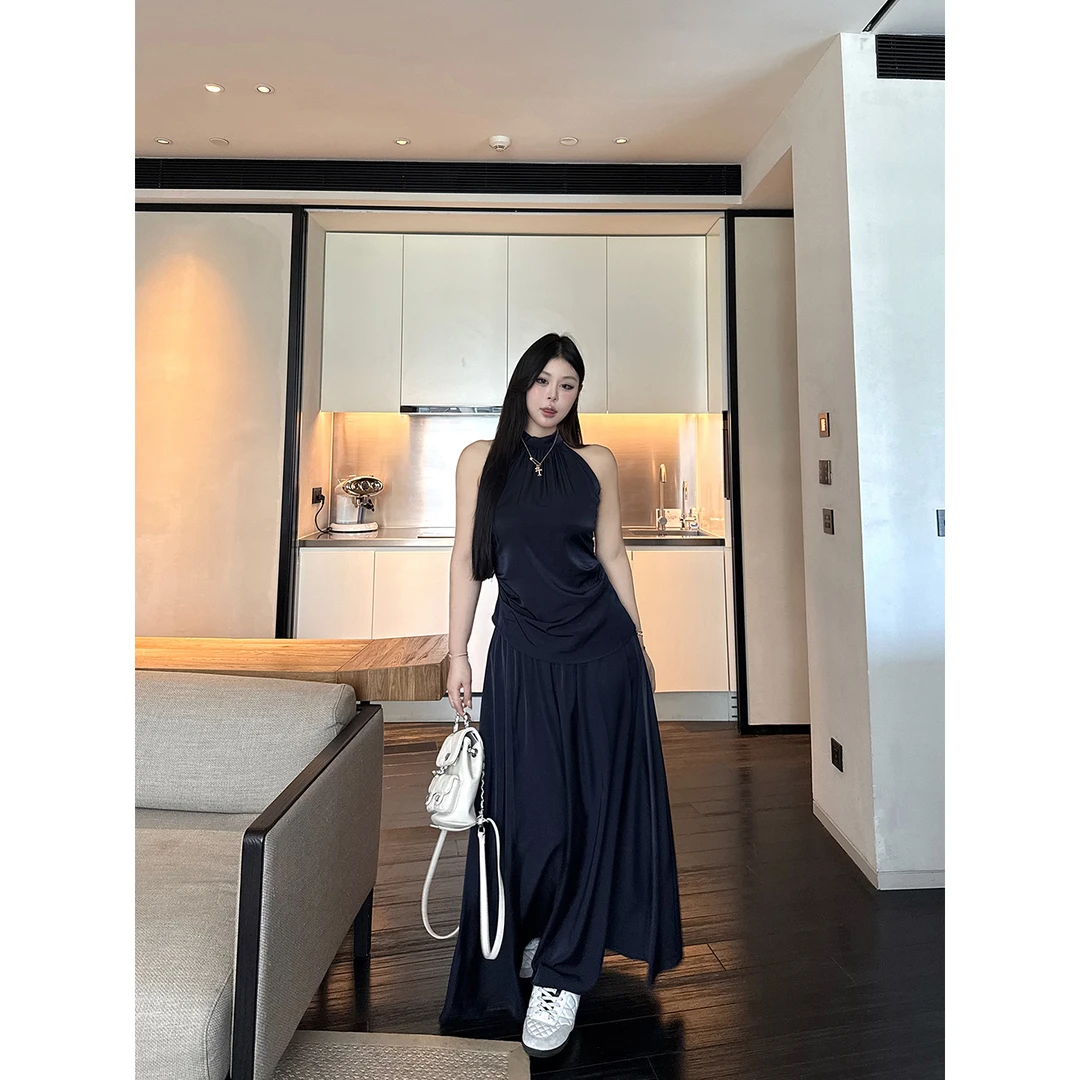 黑泽玄七夏季“嘉伯丽千金系列”定制挂脖衫长半裙气质显瘦气质套装