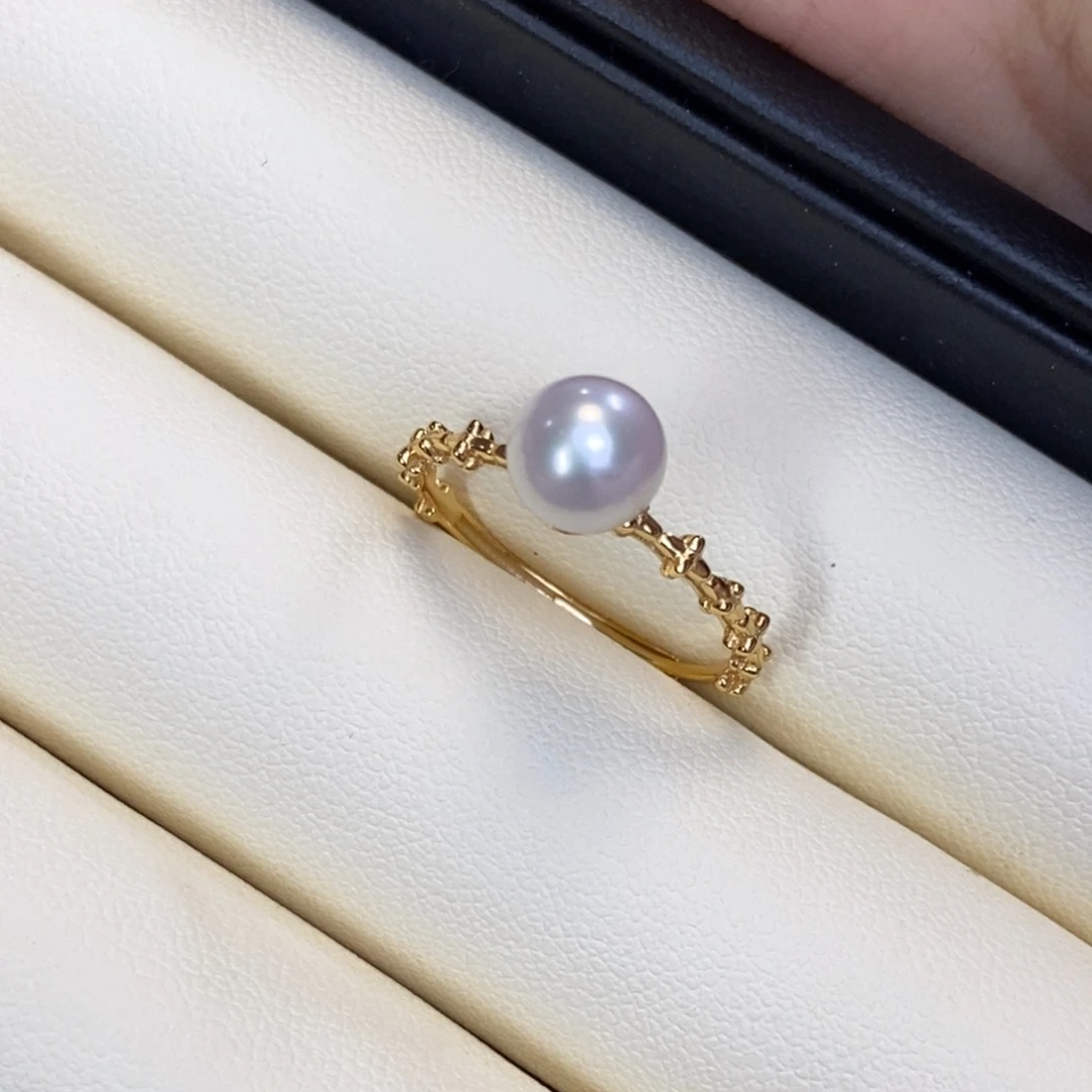 银S925镀金镶嵌戒指淡水珍珠