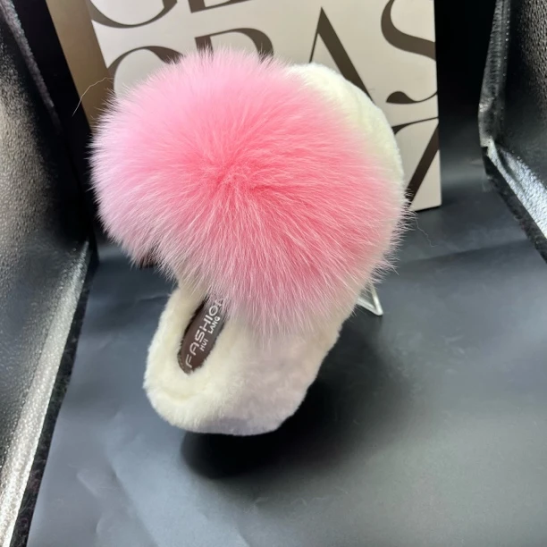 真毛狐狸毛时尚百搭气质毛毛便携毛毛拖（跟高八厘米）