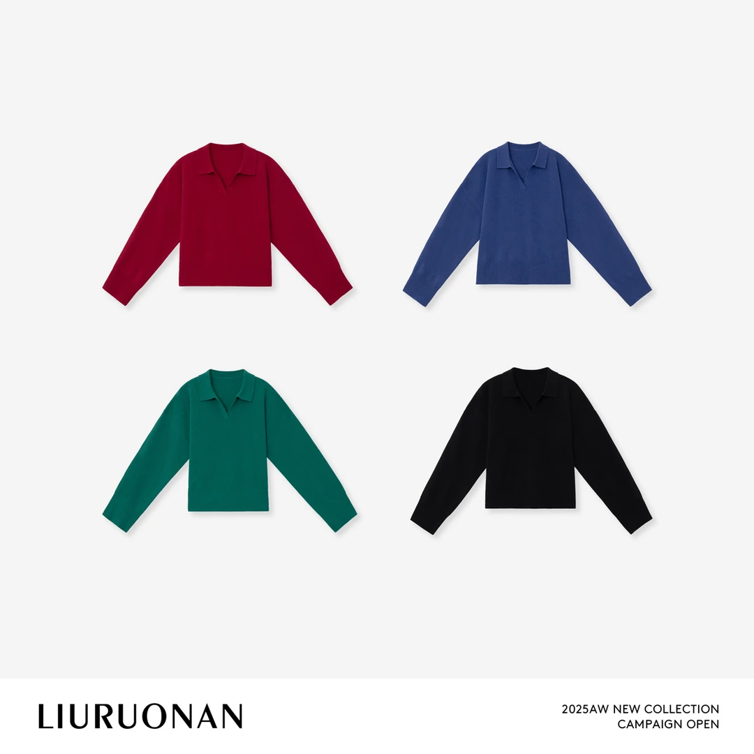 LIURUONAN 25WIN【秋冬的故事】复古翻领长袖宽松毛衣秋冬