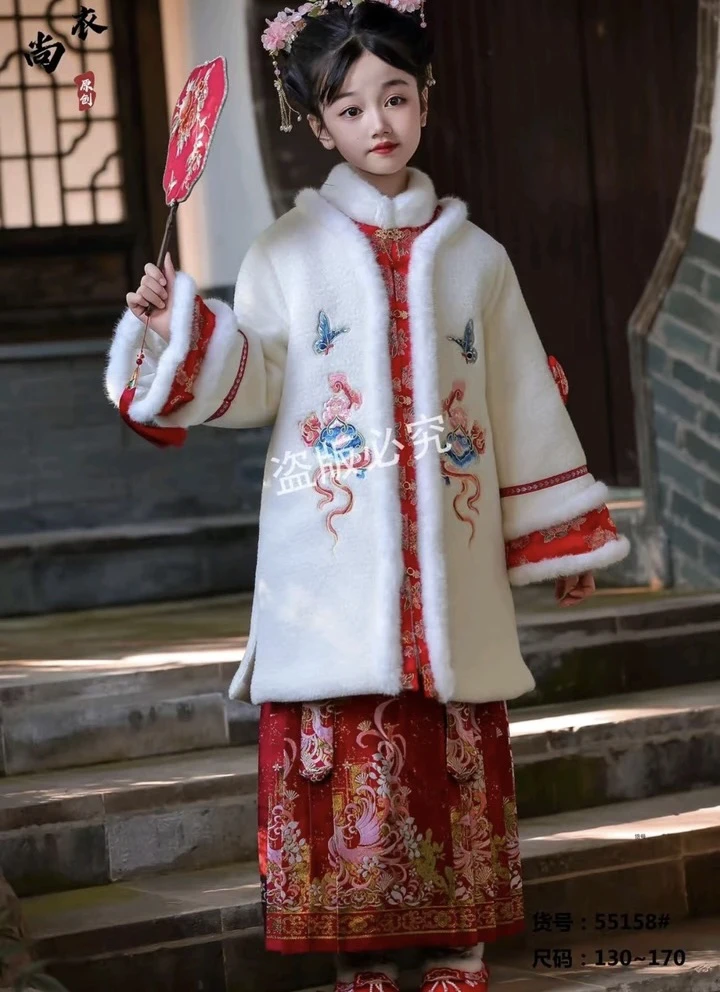 中大童原创设计高级重工马面裙定制加厚拜年裙套装130-170