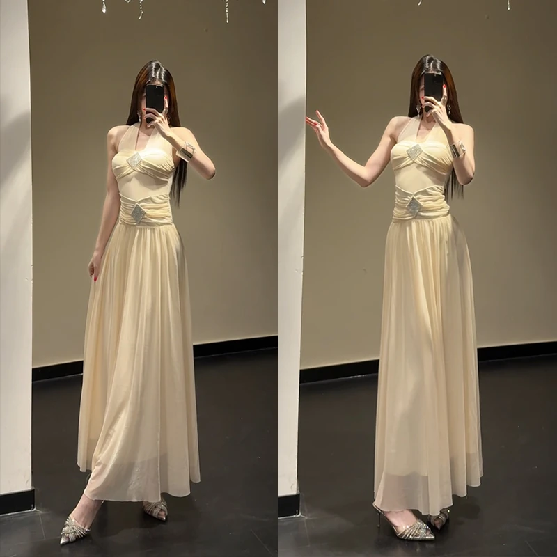 h5/C116【JOJO】【缪斯之语】纯欲露背挂脖连衣裙收腰显瘦气质长裙