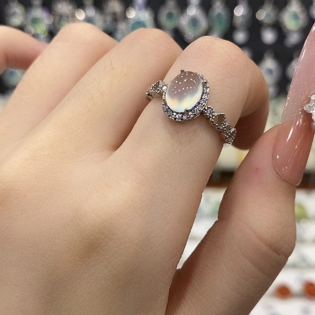 蛇纹石玉银S925镶嵌戒指