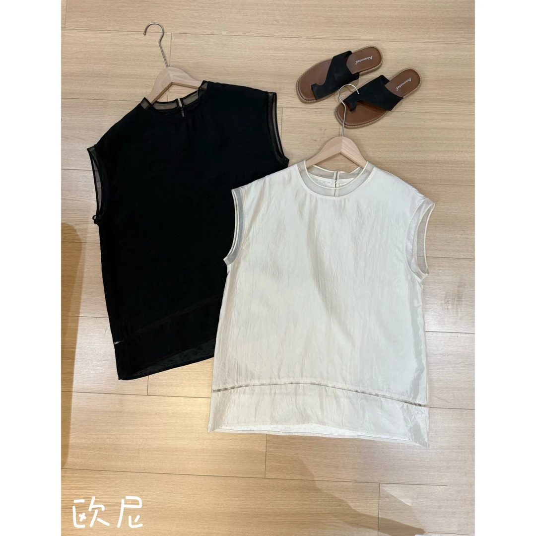 欧尼私服 2025夏款极简宽松版镂空醋酸上衣小衫2506C3377