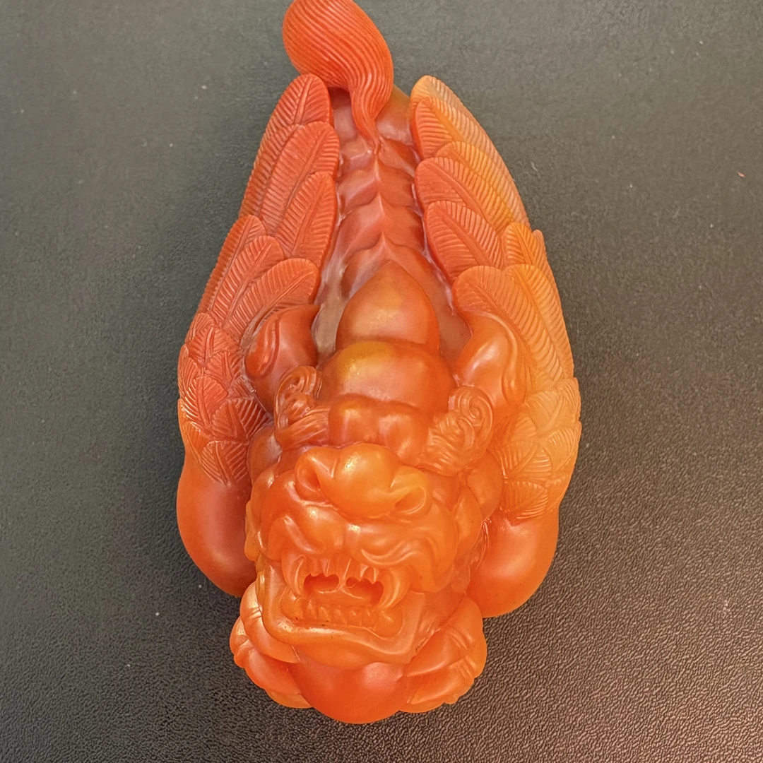 云南龙陵黄龙玉茄子山料精品貔貅手把件96 x49 x36mm重：203克