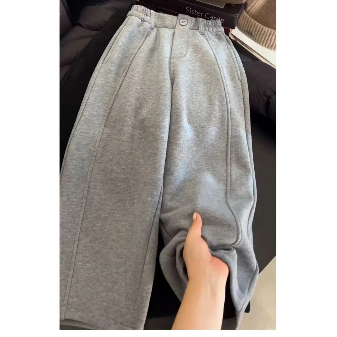 【冬上新】男女童加绒日常百搭纯色休闲弯刀裤