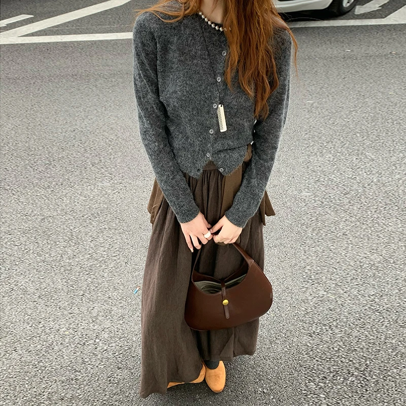 1CoMo 新款秋季百搭时尚韩版设计感爆款舒适复古羊驼毛开衫0518