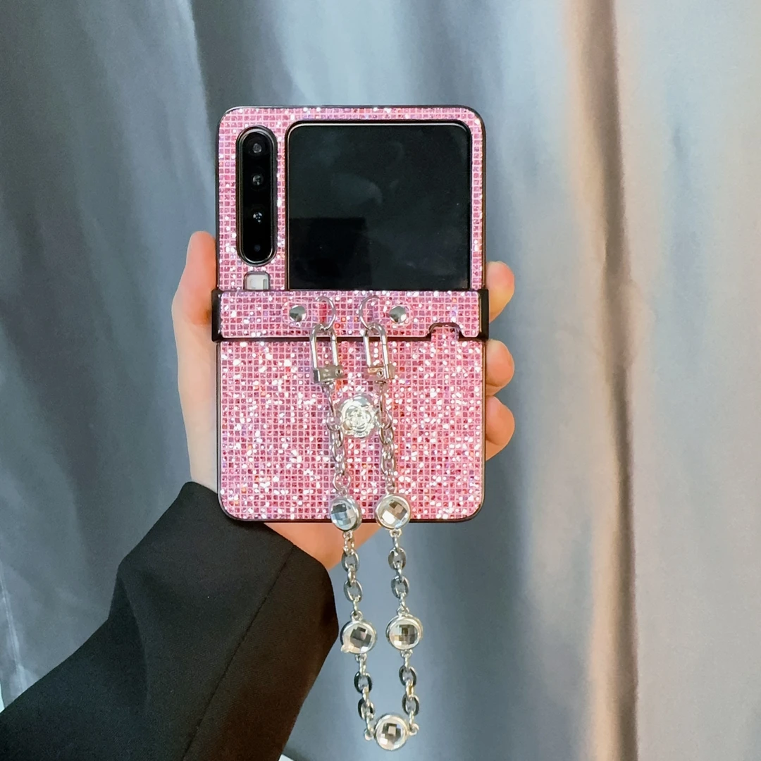 高端小众皮质闪片适用于华为purax手机壳pocket2手提链斜挎P50/s