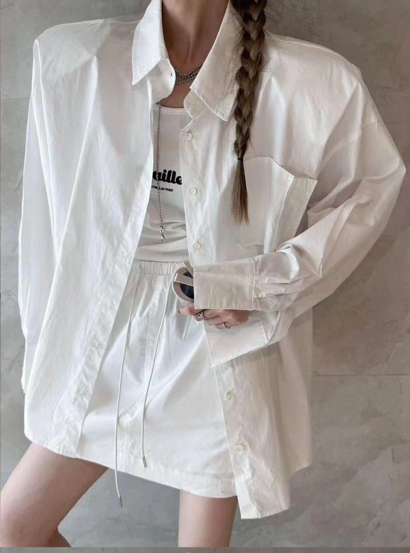 十三行X2#68669夏季福利套装半身短裤裙+垫肩衬衫，裙长39衣长71cm