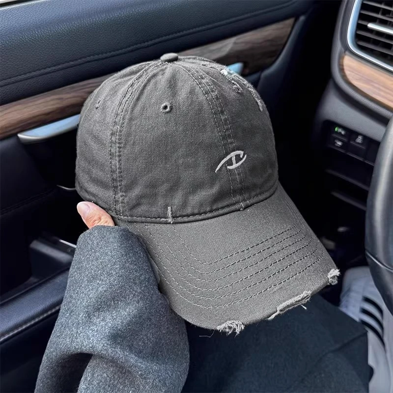 2025新款复古做旧水洗棒球帽女帽檐磨边设计小众遮颧骨鸭舌帽子男