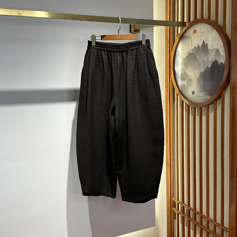 唐一【100%柞蚕丝】香云纱复古重磅加厚冬80姆米哈伦裤宽松休闲裤