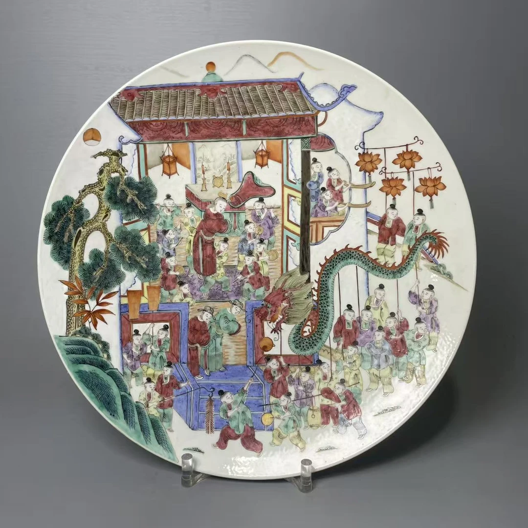 粉彩百子游春大盘