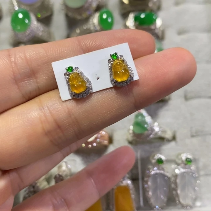 银S925镶嵌翡翠耳饰耳钉