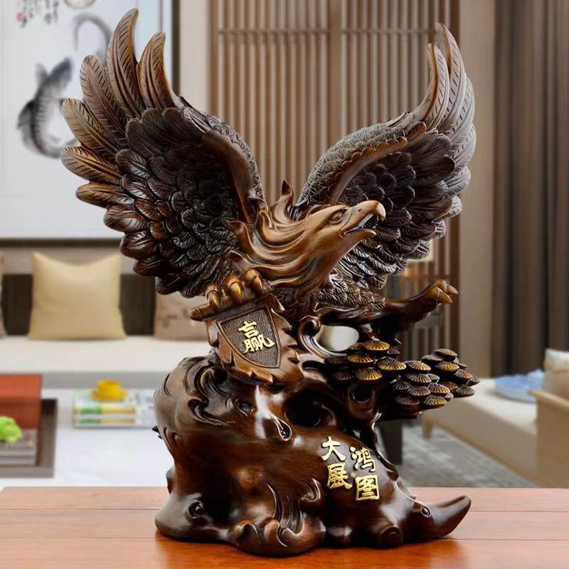 高档大展宏图老鹰赢在天下仿木雄鹰摆件开业送礼品中式玄关摆设